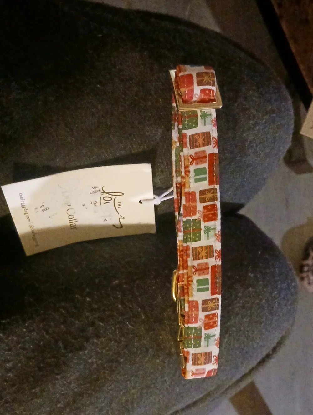Festive Gift Box Print Dog Collar with Gold Hardware 🐶